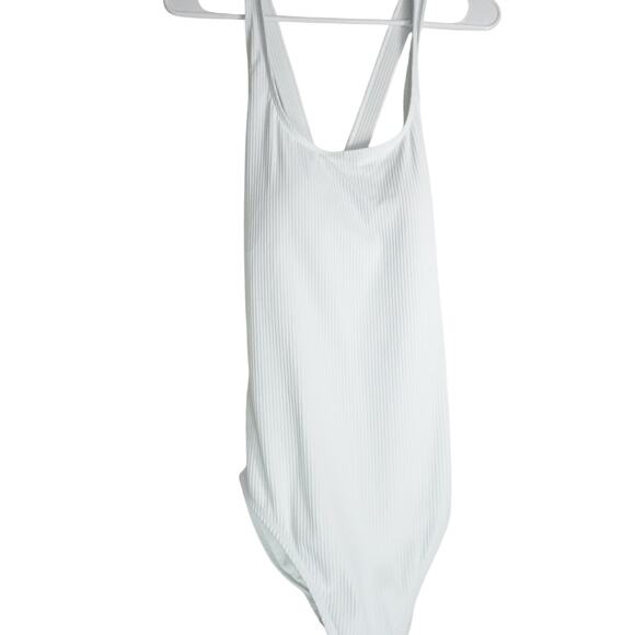 Flaws Andie Swim Women's Tulum White Ribbed Swimsuit Large Tall Long Torso 5175 - Picture 4 of 11